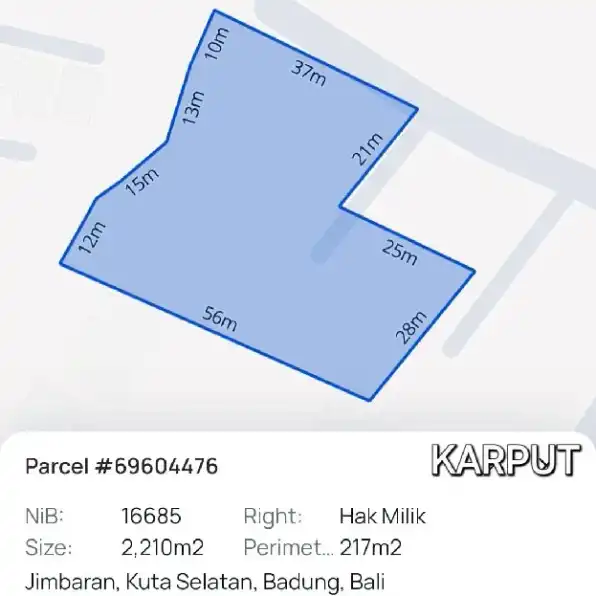 Dijual 22,1 are, Jl. Kayu Sugih Goa Gong Bawah Jimbaran Kuta Selatan