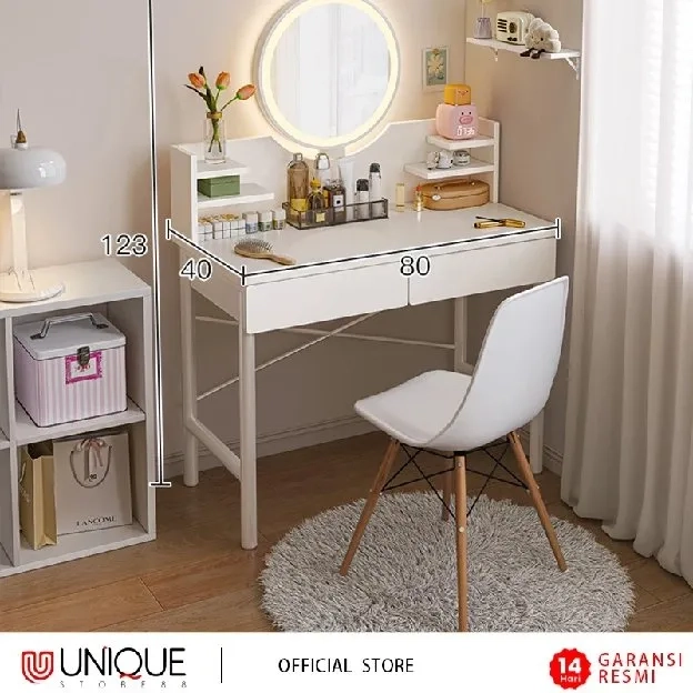 Meja Rias Minimalis Meja Kosmetik Meja Make Up Meja Hias Kamar Dengan Kaca Lampu LED Dressing Table