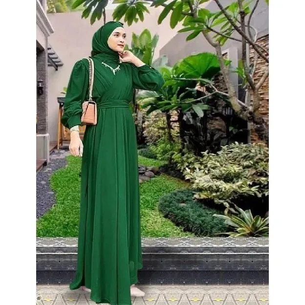 Baju Gamis Wanita Muslim Tamara Dress BO Bahan Kain Ceruty Babydoll Mix Polos Gamis