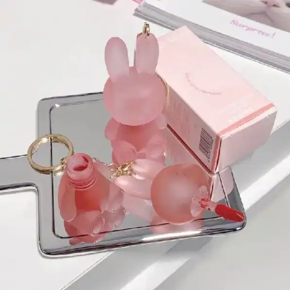 Gegebear Lipstick gantungan kunci kelinci lucu Matte Velvet Portable Gantungan Kunci Bunny Lucu Lip