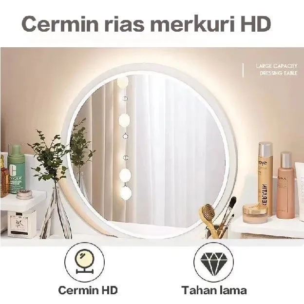 Meja Rias Minimalis Meja Kosmetik Meja Make Up Meja Hias Kamar Dengan Kaca Lampu LED Dressing Table