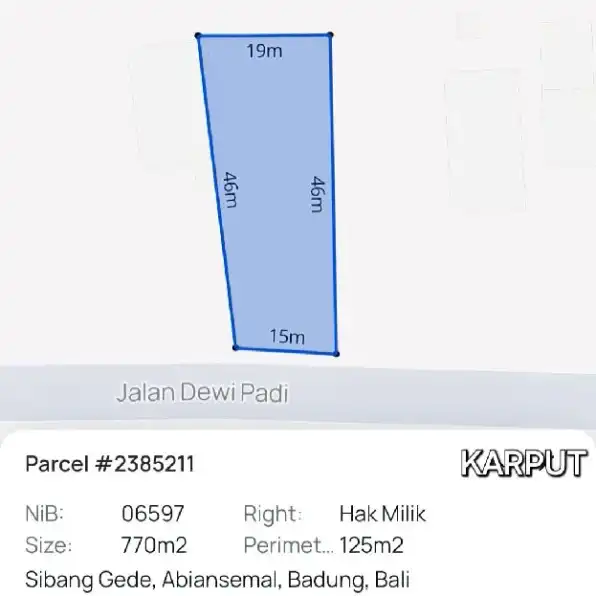 Dijual 7 are, 7,7 are, Jl. Tanah Asri Tanah Ayu Sibang Gede Abiansemal Badung