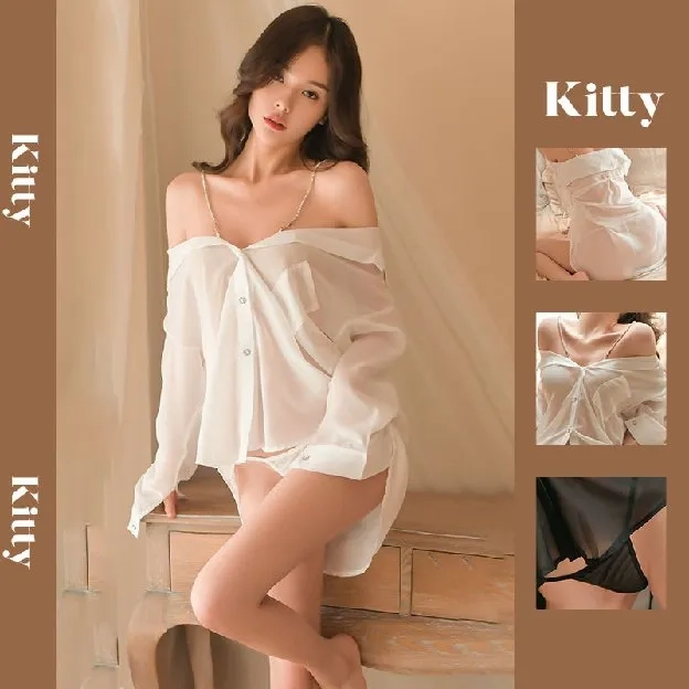 Sexy Lingerie Godaan Transparan Jaring Kemeja Piyama Wanita