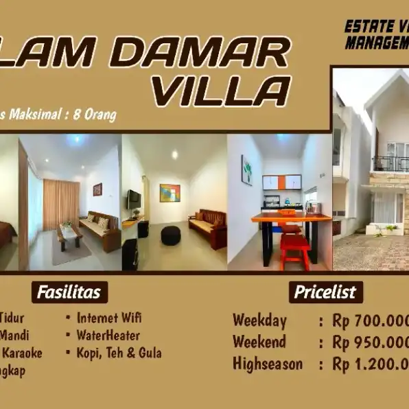 Sewa Vila kota wisata Batu mulai 700 ribu/malam