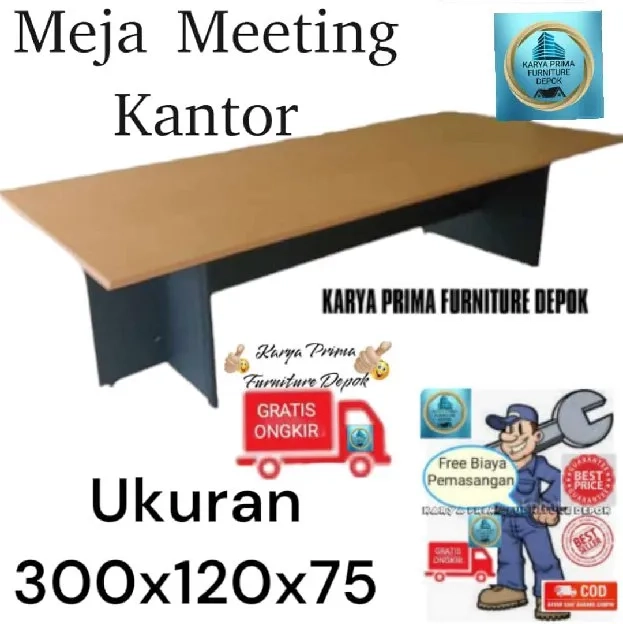 Meja Meeting Rapat Kantor ukuran 300x120x75 kuat dan awet spesial 2.450.000 free ongkir free pasang 