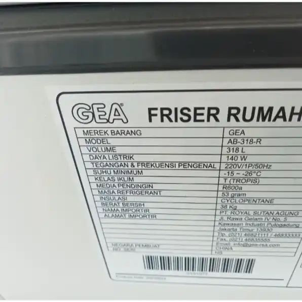 Cuci gudang GEA Chest freezer AB-318R Garansi