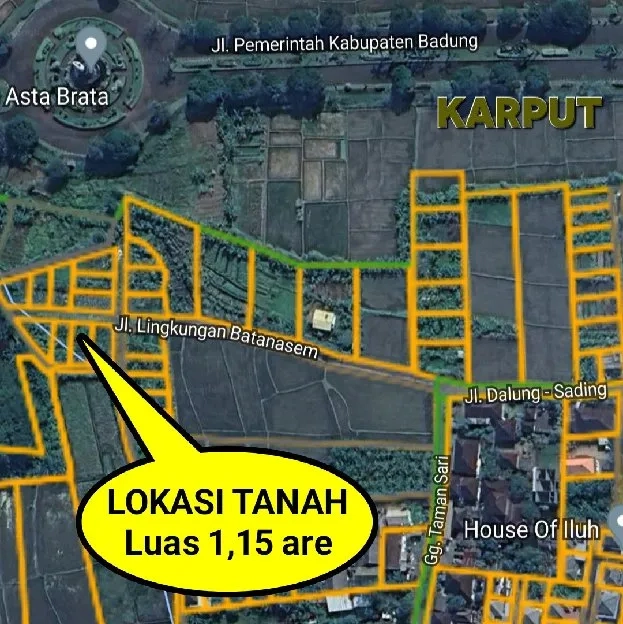 Dijual 1,15 are, Jl. Lingkungan Batanasem Pemkab Badung Sempidi Mengwi