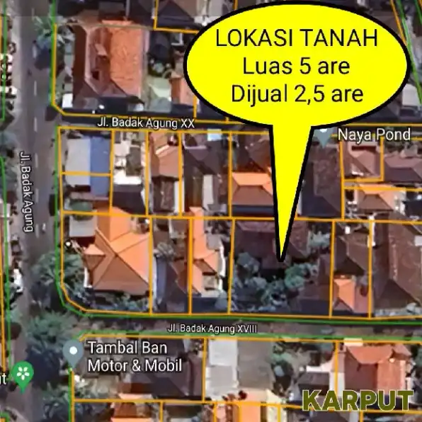 Dijual 2,5 are, Jl. Badak Agung Sumerta KLOD Renon Denpasar