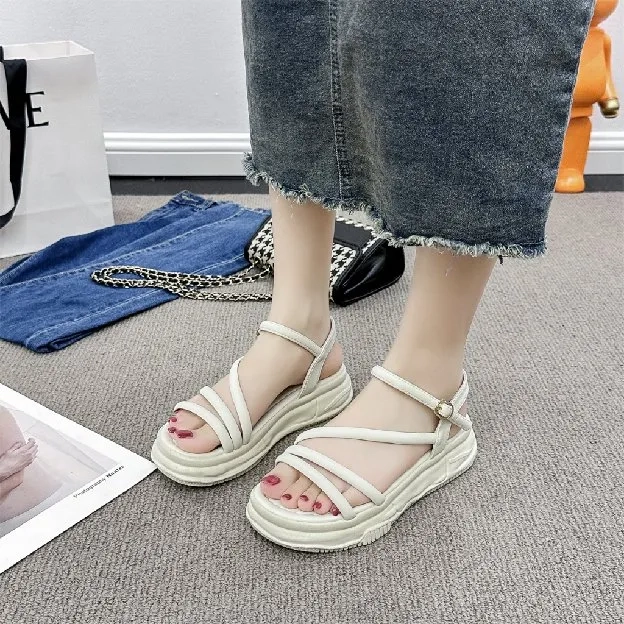 Sandal Wedges Wanita Tali Beige Sepatu Sandal Cewek Best Modis Cantik Original Import Viral