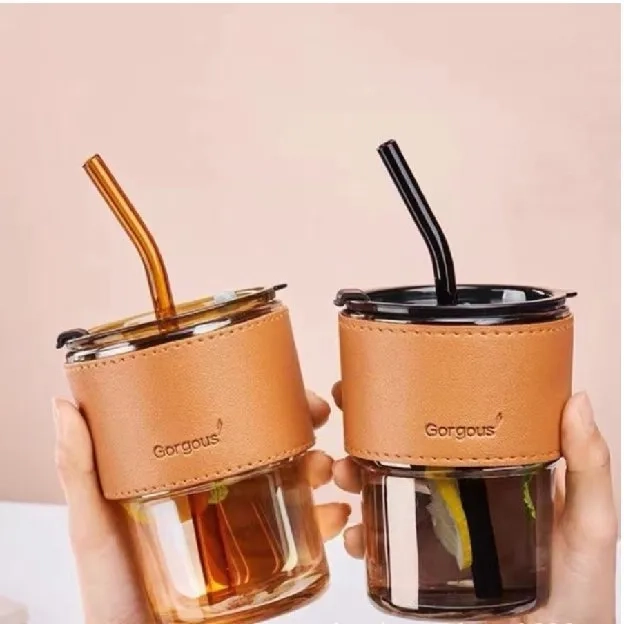 Botol Minum Kaca Bening Aesthetic Bottle Tumbler 400 ml Gelas Coffee Cup Botol Anti Slip Tumpah