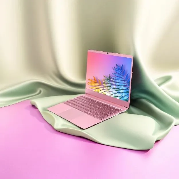 Laptop Pink  logam Inte J4125 14" Ram 8+256GB SSD Windows 11+Office+Pink mouse dan tas