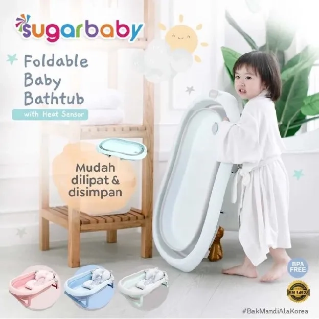 Sugar Baby Bak Mandi Bayi lipat Thermo Foldable Baby Bathtub Pillow dengan Sensor Panas / Bantal Man