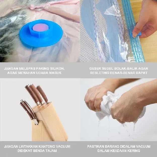 Plastik Vacuum Kantong Pakaian Travel Transparan Anti-air Dipakai Berulang