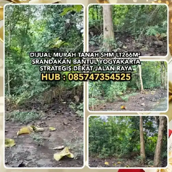 DIJUAL MURAH TANAH STRATEGIS DI SRANDAKAN, BANTUL, JOGJA. LT266 SHM DEKAT JL. RAYA.H: 085747354525* 