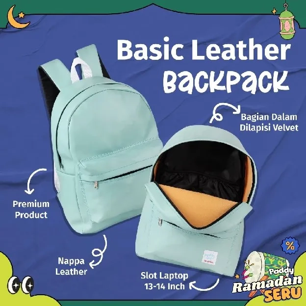 Basic Leather Backpack - Tas Ransel Kulit Sekolah Serbaguna