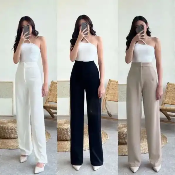 Celana Kulot Wanita Highwaist Rib Knit Premium - Trousers Wanita - Kulot Highwaist