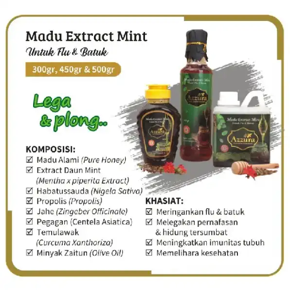 Azzura Madu Extract Mint Untuk Flu Dan Batuk 