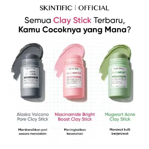 SKINTIFIC - Clay Mask Stick Collection Kit Masker Wajah -Mugwort Acne Clay Stick 40g & Alaska Volcan