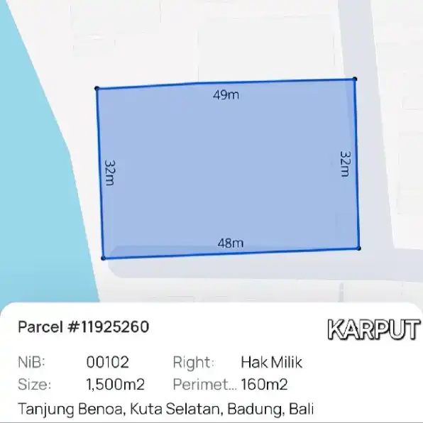 Dijual 15 are, LOSS PANTAI, Jl. Lumba Lumba Tanjung Benoa Kuta Selatan