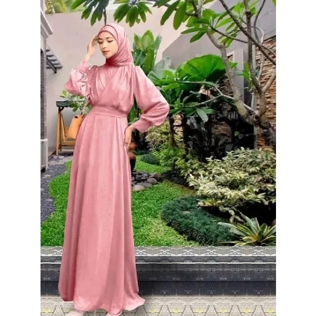 Baju Gamis Wanita Muslim Tamara Dress BO Bahan Kain Ceruty Babydoll Mix Polos Gamis