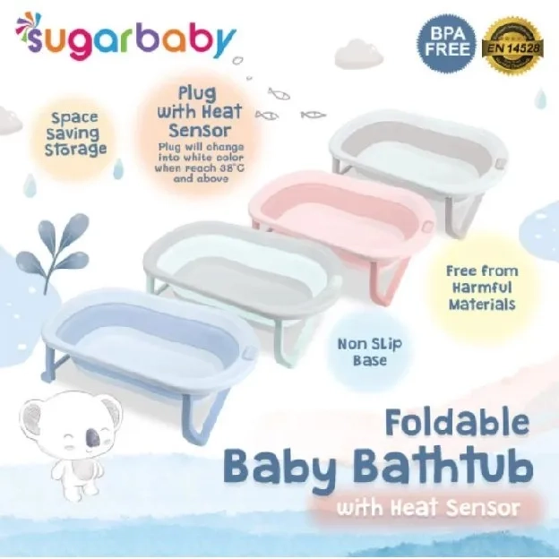 Sugar Baby Bak Mandi Bayi lipat Thermo Foldable Baby Bathtub Pillow dengan Sensor Panas / Bantal Man