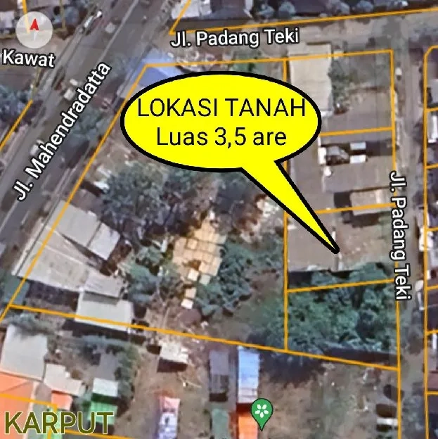 Dijual 3,5 are, Jl. Padang Teki BaliMed Mahrndradata Padangsambian Denpasar