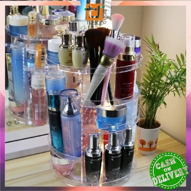 Rak Kosmetik Acrylic Putar 360 Derajat Diamond / Polos Rak Make Up Organizer Tempat Makeup