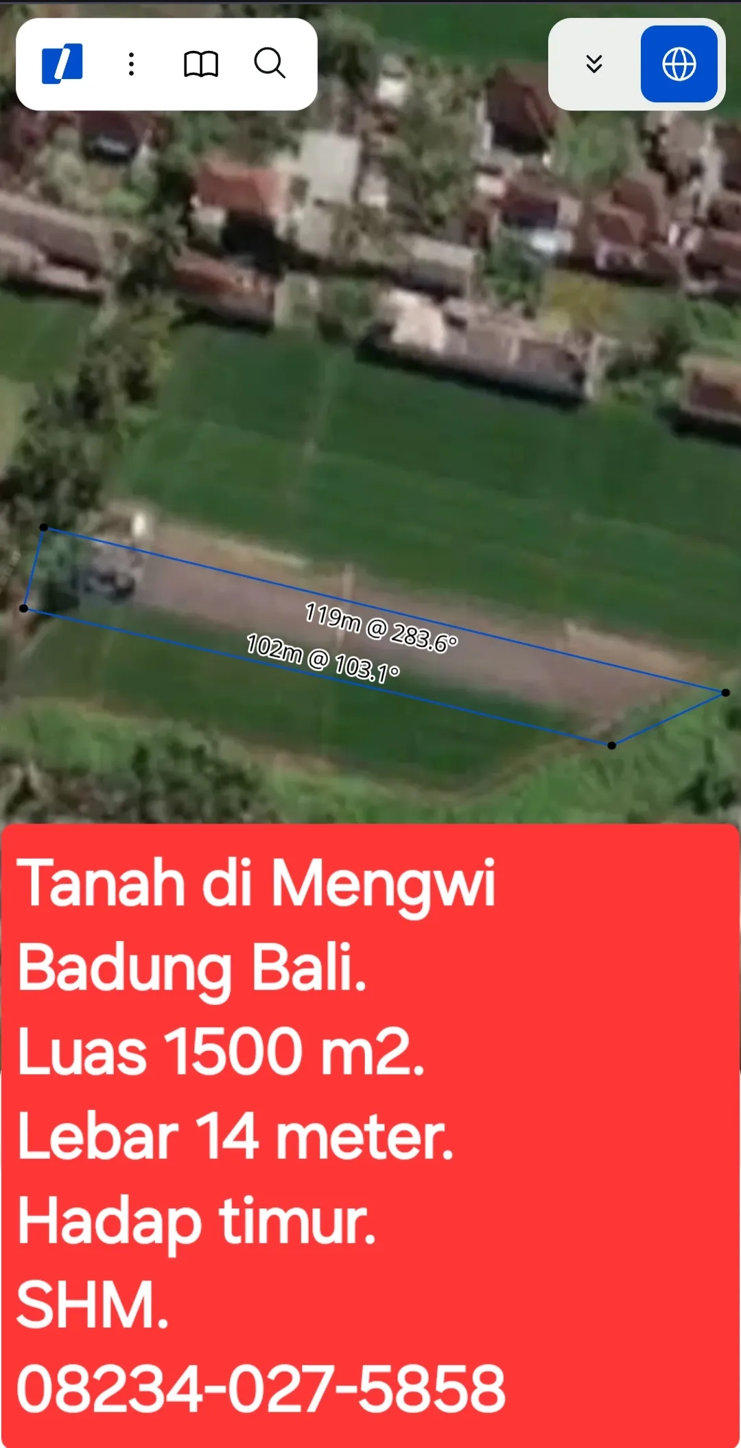 Dijual tanah 1500 m2 di Mengwi Badung Bali