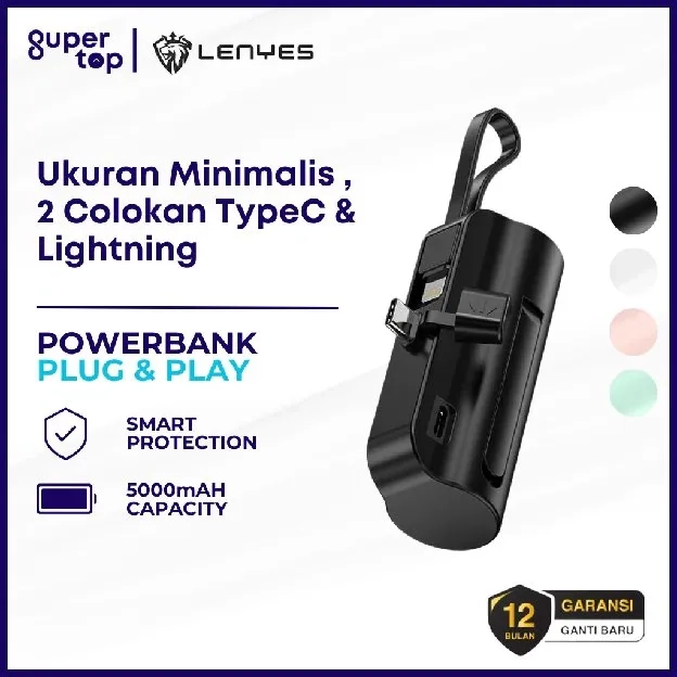 Powerbank mini 3in1 5000 mah 2 Output Lightning dan typec plus stand bisa sambil nonton atau gaming