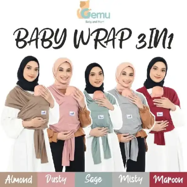 Gendongan Bayi Depan M Shape Baby Wrap 3in1 Geos Baby Instan Premium with Sash Belt Warna Soft