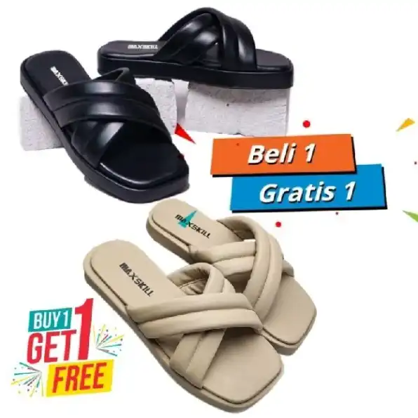 buy 1 get free 1 ( beli 1 gratis 1 ) sandal wanita slop silang maxskill desain simpel harga termurah