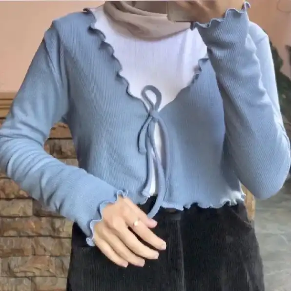 Cardigan Tali Knit Wanita | Outer Wanita Crop Koren Style | Cardigan crop rajut / Kardigan rajut kni