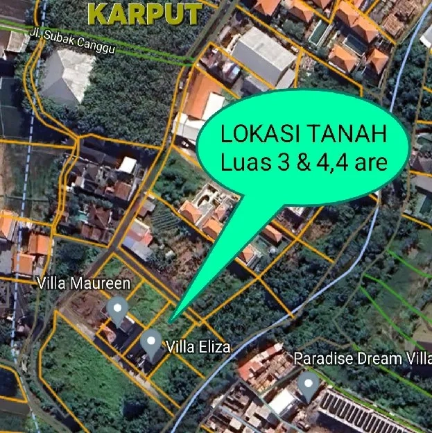 Dijual 3 & 4,14 are, Jl. Subak Canggu Echo Beach Batu Bolong Kuta Utara