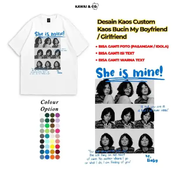 Kaos Bucin She Is Mine Putih Bisa Custom Foto T-shirt (Pria & Wanita)