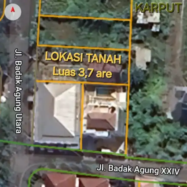 Dijual 3,7 are, Jl. Badak Agung Utara Sumerta Klod Renon Denpasar