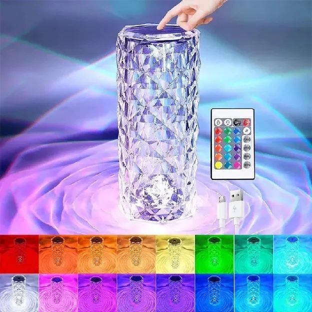 Lampu Meja Diamond Lampu Meja RGB Table Lamp Lampu Crystal Diamond 16 Colour Lampu Hias Rose RGB