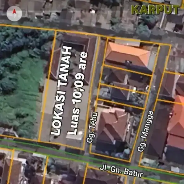 Dijual 10,09 are, Jl. Gunung Batur Pemecutan Gunung Agung Denpasar