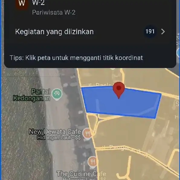 Dijual 1,205 Ha. Jl. Pantai Kedonganan Pasir Putih Kelan Tuban Jimbaran Kuta