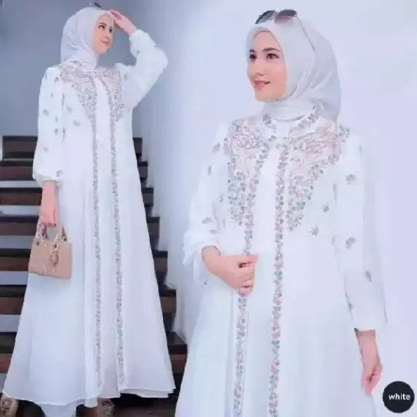 Dress Bahan Cringkle Airflow Mix Bordir Elegant Dress Kondangan Mewah Termurah