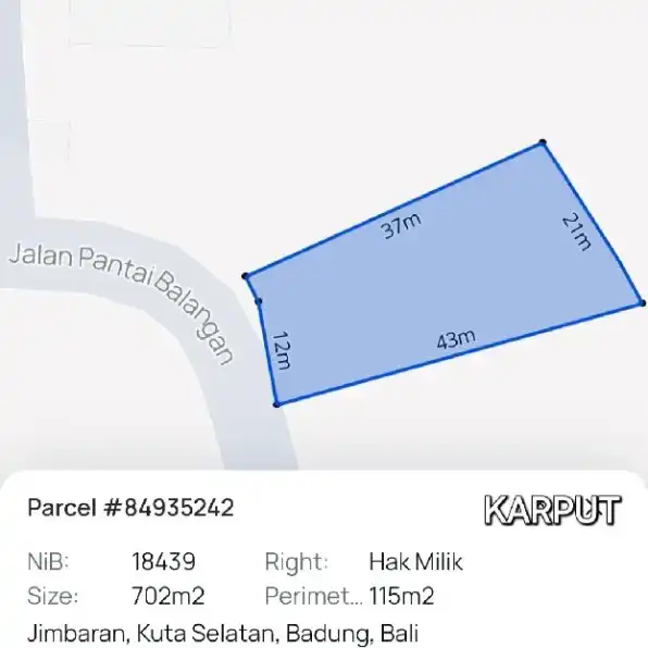 Dijual 7,02 are, Jl. Pantai Balangan Cengiling Jimbaran Atas Kuta Utara