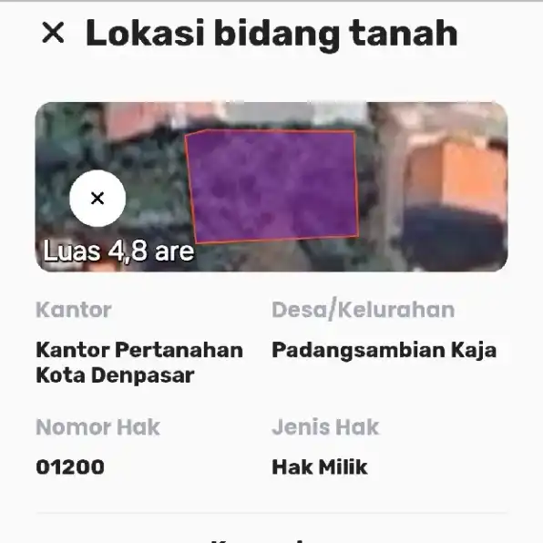 Dijual 4,8 are, Jl. Tegal Dukuh Belakang SATELINDO Penamparan Denpasar