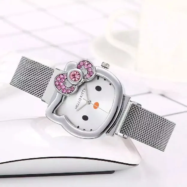 Jam tangan wanita rantai magnet Hello Kitty jam HK jam cewek kualitas super watch