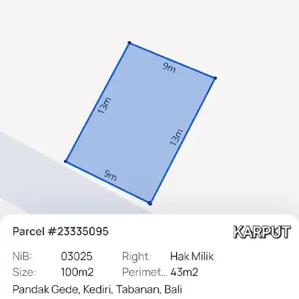 Dijual 1 are, Jl. Perum Puri Ayodya Residence Pandak Gede Kediri Tabanan