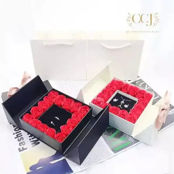 HIDDEN JEWELRY / BOX CINCIN NIKAH LAMARAN TEMPAT KOTAK BUNGA MAWAR DIPUTAR HADIAH PASANGAN KALUNG