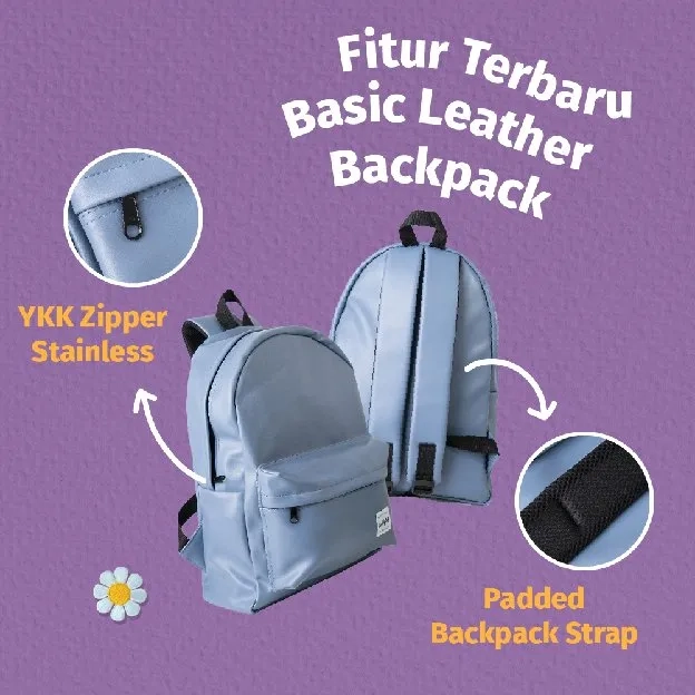 Basic Leather Backpack - Tas Ransel Kulit Sekolah Serbaguna