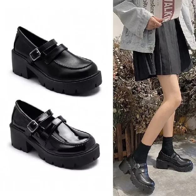 Heels Sepatu Sneakers Wanita Kerja Docmart Maryjane Hitam