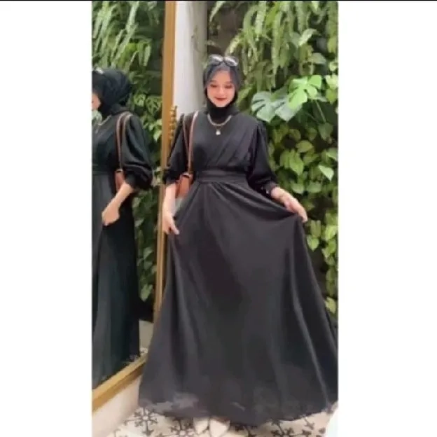 Baju Gamis Wanita Muslim Tamara Dress BO Bahan Kain Ceruty Babydoll Mix Polos Gamis