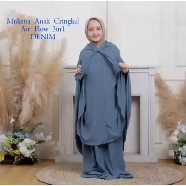 Mukena Anak 3 5 7 9 11 13 Tahun Crinkle Airflow Mukenah Polos TK SD SMP Kids Junior Tanggung