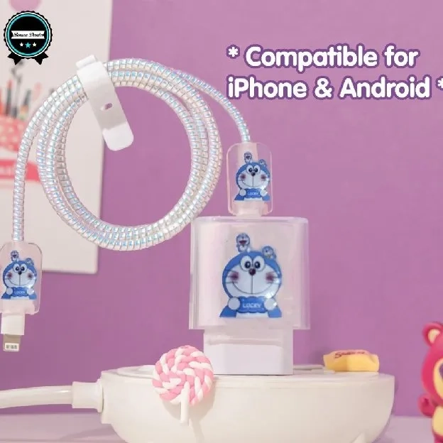 SET PAKET COVER PELINDUNG KEPALA & KABEL CHARGER SPIRAL / CABLE SET PROTECTOR - COMPATIBLE FOR IPHON