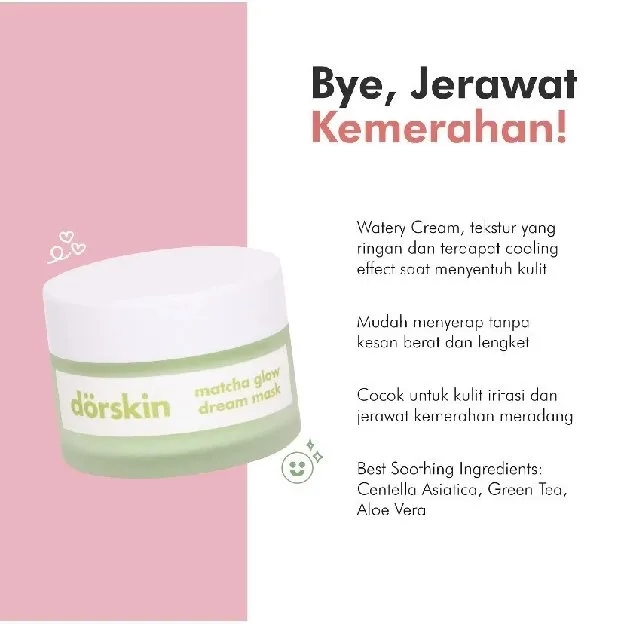 Dorskin Matcha Glow Dream Sleeping Mask Brightening Masker BPOM Original Dor Skin Moisturizer Hijau